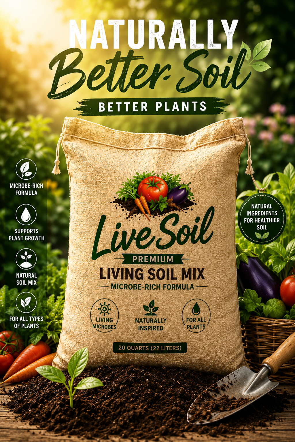 LiveSoil Premium Living Soil Mix | Microbe-Rich Formula for Healthier Plants & 60% Less Water