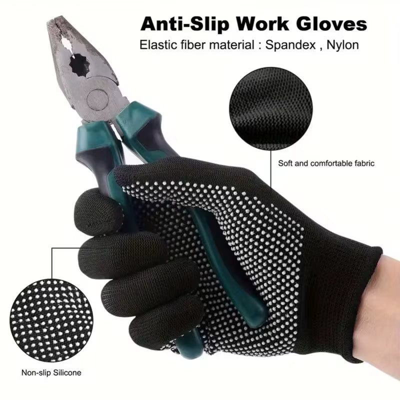 2-12Pairs Gardening Gloves Stretchy Nylon Gloves Anti-Slip Dots Knitted Safety Work Gloves for Men Women Outdoor Working Fishing