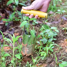 Seedling Planter Stainless Steel Seeder Excavator Horticultural Wood Handle Hole Drilling Seedling Transplanting Flower Planting