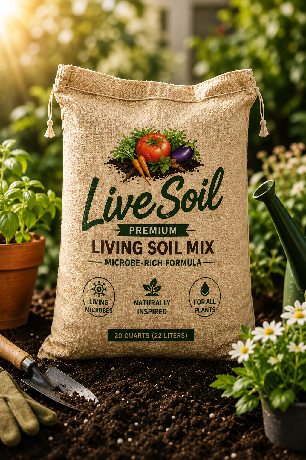 LiveSoil Premium Living Soil Mix | Microbe-Rich Formula for Healthier Plants & 60% Less Water