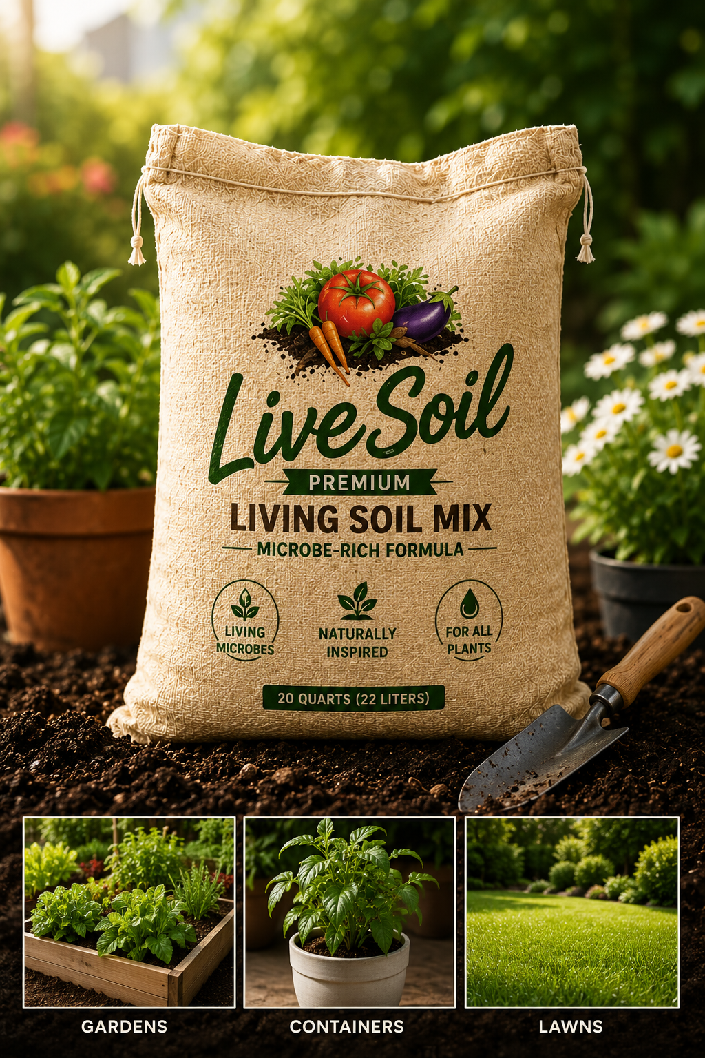 LiveSoil Premium Living Soil Mix | Microbe-Rich Formula for Healthier Plants & 60% Less Water
