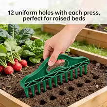 12-Hole Seed Planter Tool for Raised Beds & Pots - Fixed-Spacing Garden Dibber, Hand-Depth Control (Solid 190g)