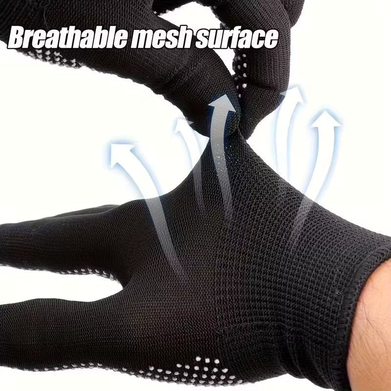 2-12Pairs Gardening Gloves Stretchy Nylon Gloves Anti-Slip Dots Knitted Safety Work Gloves for Men Women Outdoor Working Fishing