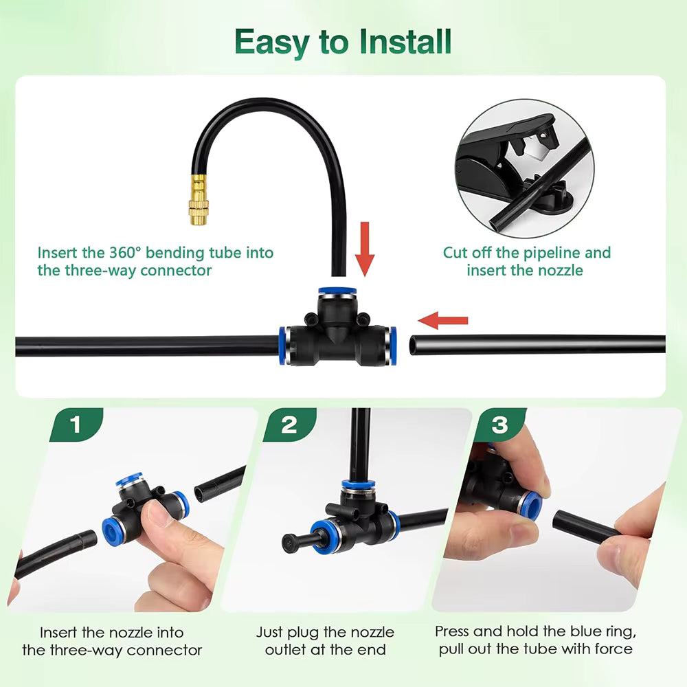 20/30/50cm 360° Free-bend Misting Nozzle Adjustable Brass Atomization Sprayer Garden Irrigation Watering for 6/8/10/12mm PE Hose